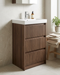 Amora 600mm Floorstanding Vanity Unit & Basin, 3 Drawers in a bright modern bathroom