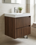 Amora 600mm Wall Hung Vanity Unit & Basin, 2 Drawers in a bright modern bathroom