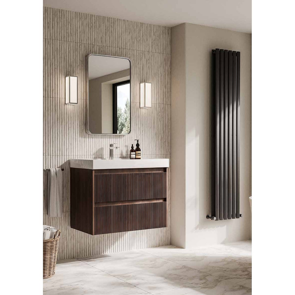 Amora fluted walnut vanity unit with tall unit