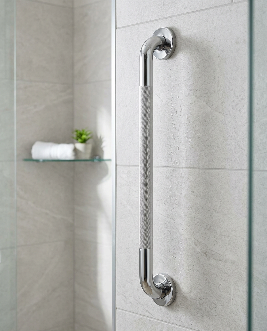 Anti-Slip Grab Bar, 32mm in a bright modern bathroom