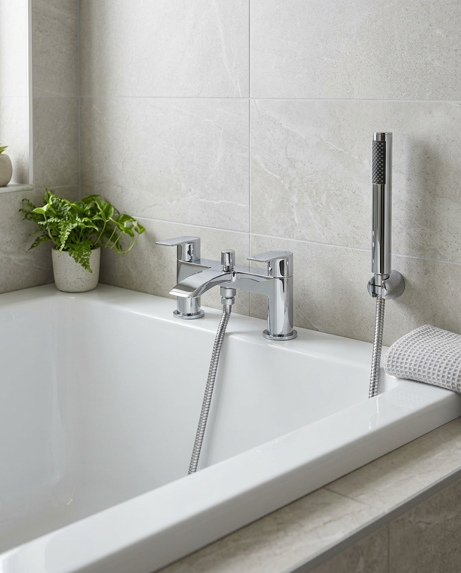 Arco Bath Shower Mixer in a bright modern bathroom