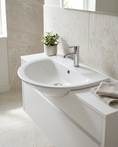 Arezza Semi-Recessed Basin in a bright modern bathroom