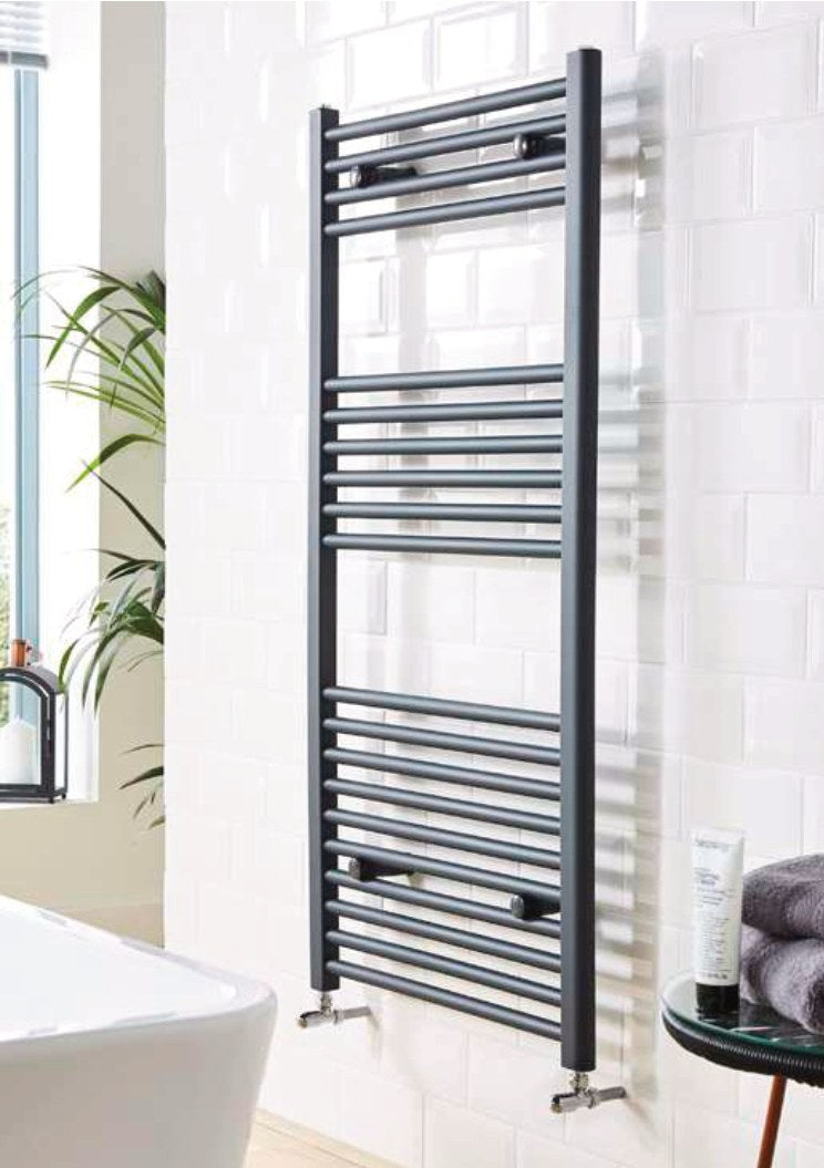 Arla 22mm Straight Heated Towel Rail, Textured grey