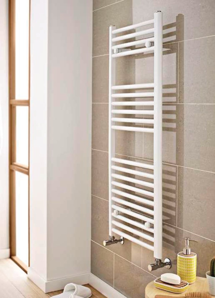 Arla 22mm Straight Heated Towel Rail, White gloss