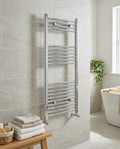 Arla 22mm Straight Heated Towel Rail, chrome in a bright modern bathroom