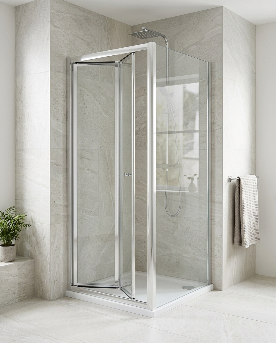 Arlo 6 Bi-Fold Shower Door in a bright modern bathroom