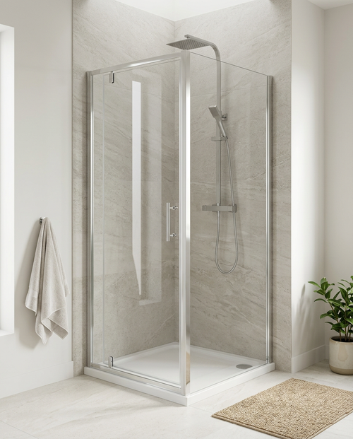 Arlo 6 Pivot Shower Door in a bright modern bathroom