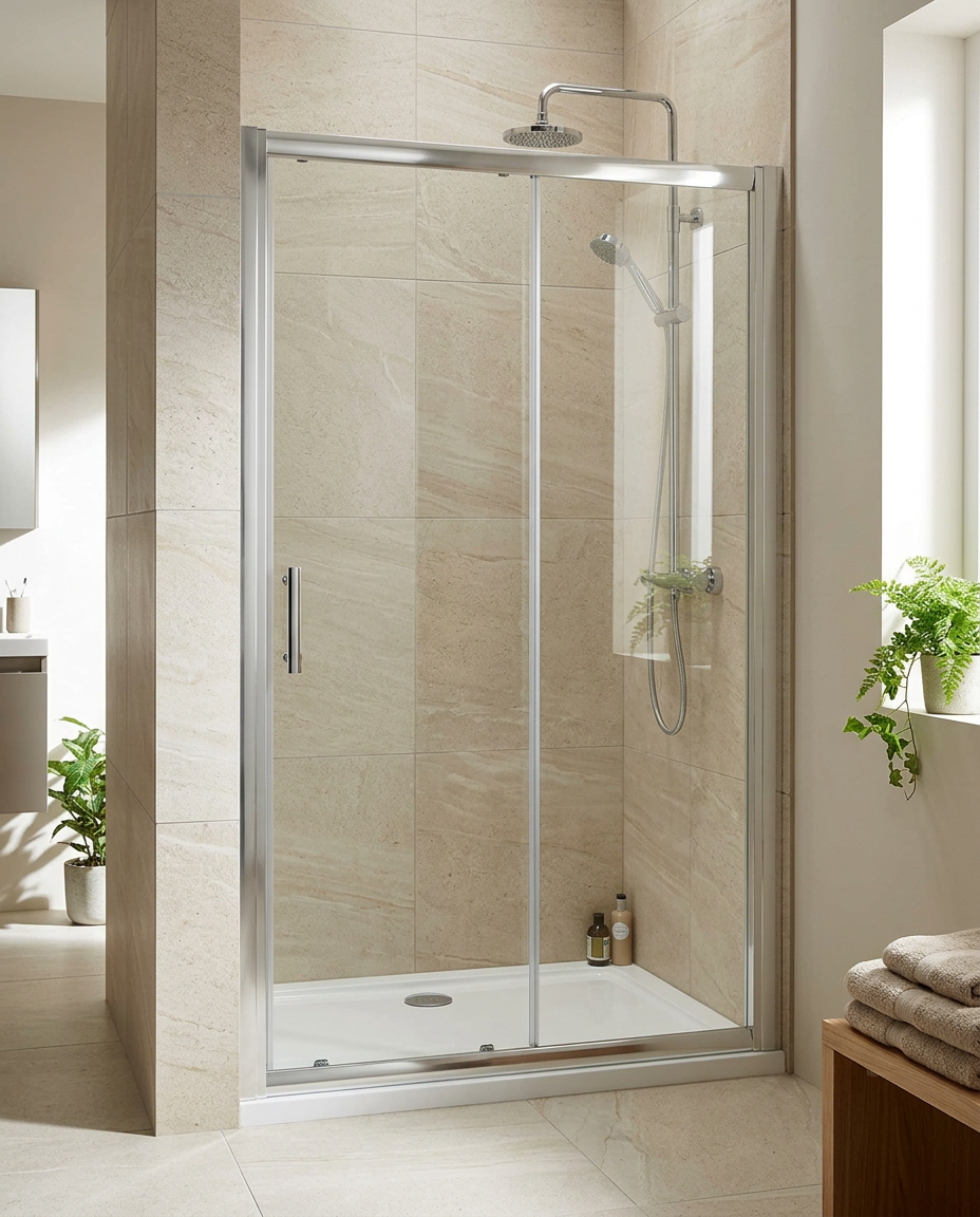 Arlo 6 Sliding Shower Door in a bright modern bathroom