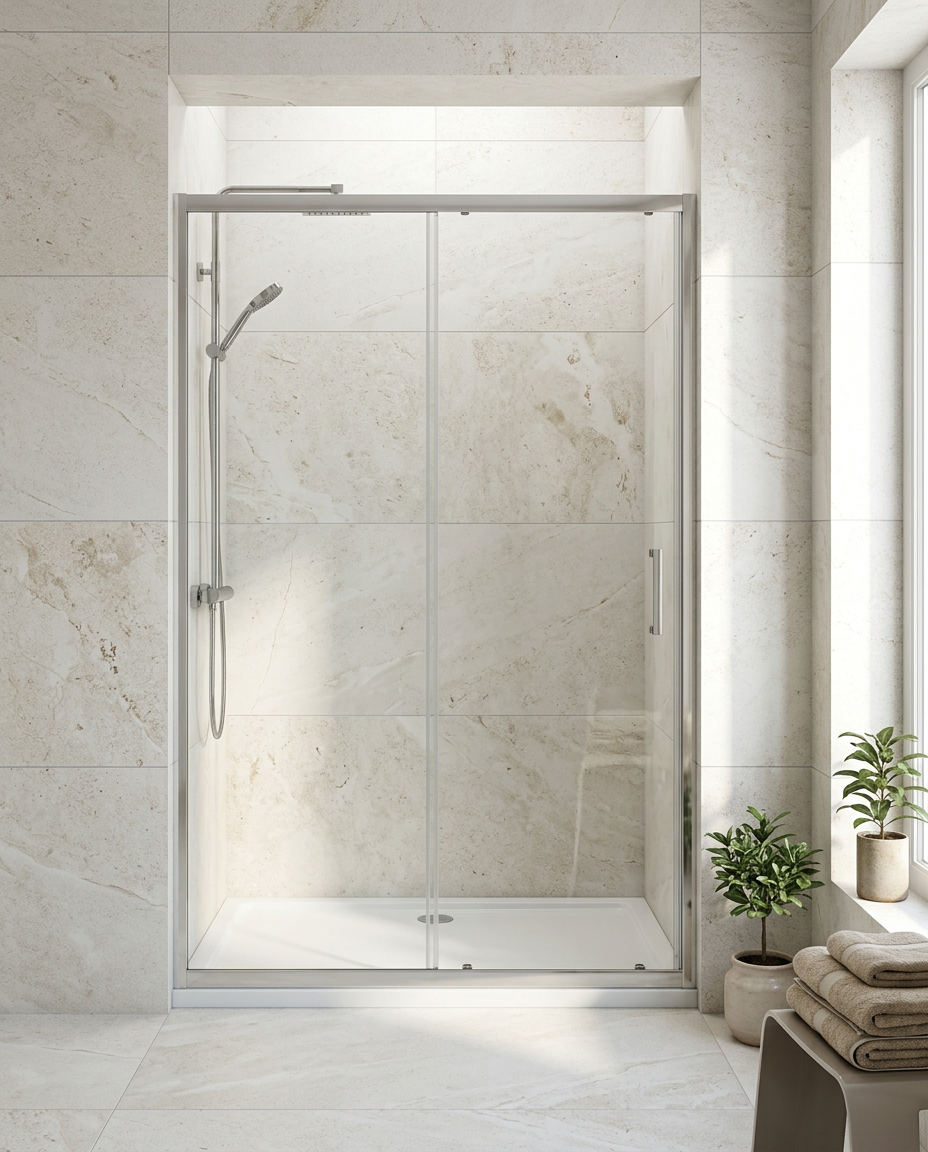 Arlo 8 Sliding Shower Door in a bright modern bathroom