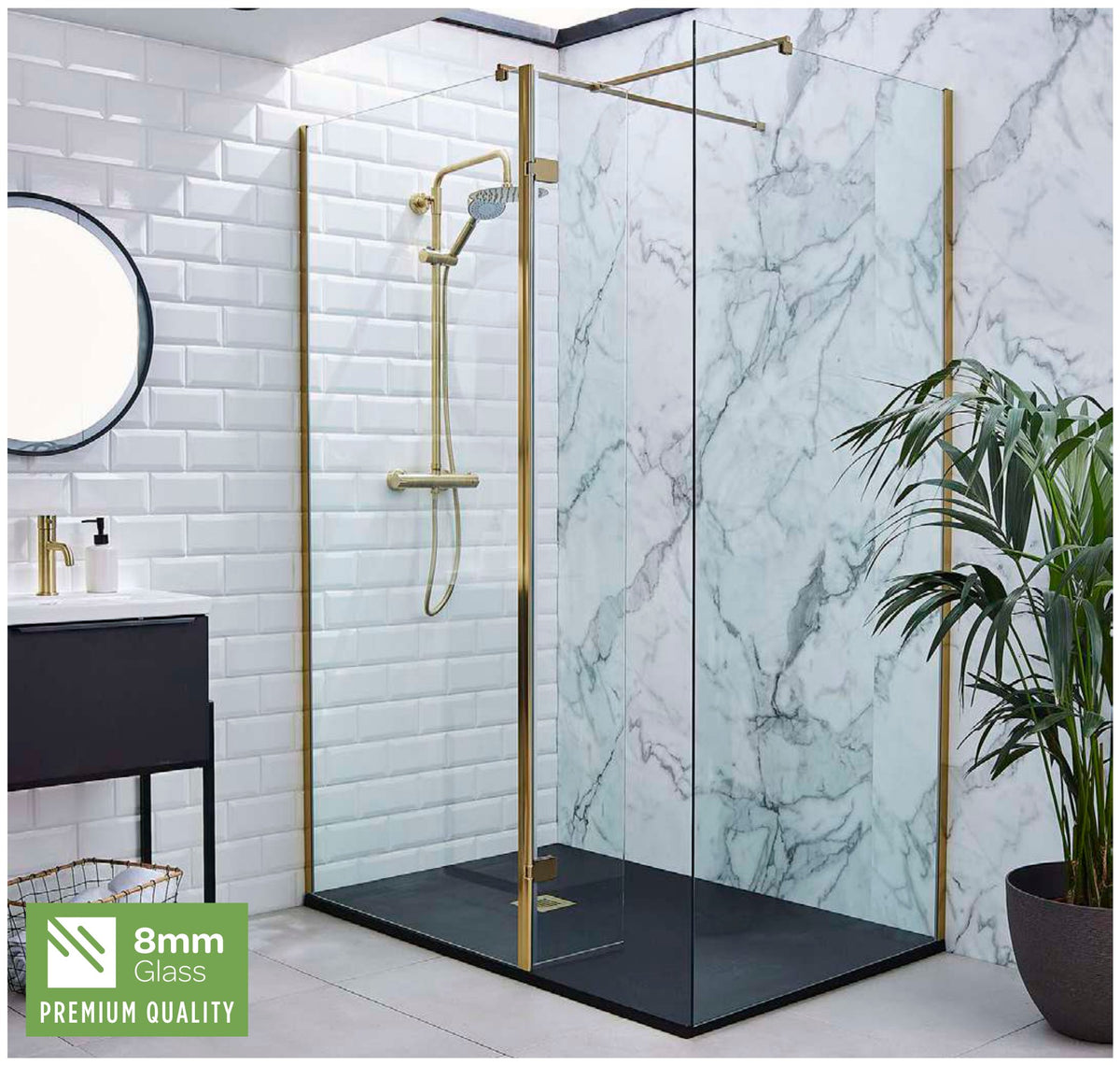 Arlo 8 Wet Room Screen, Brushed brass