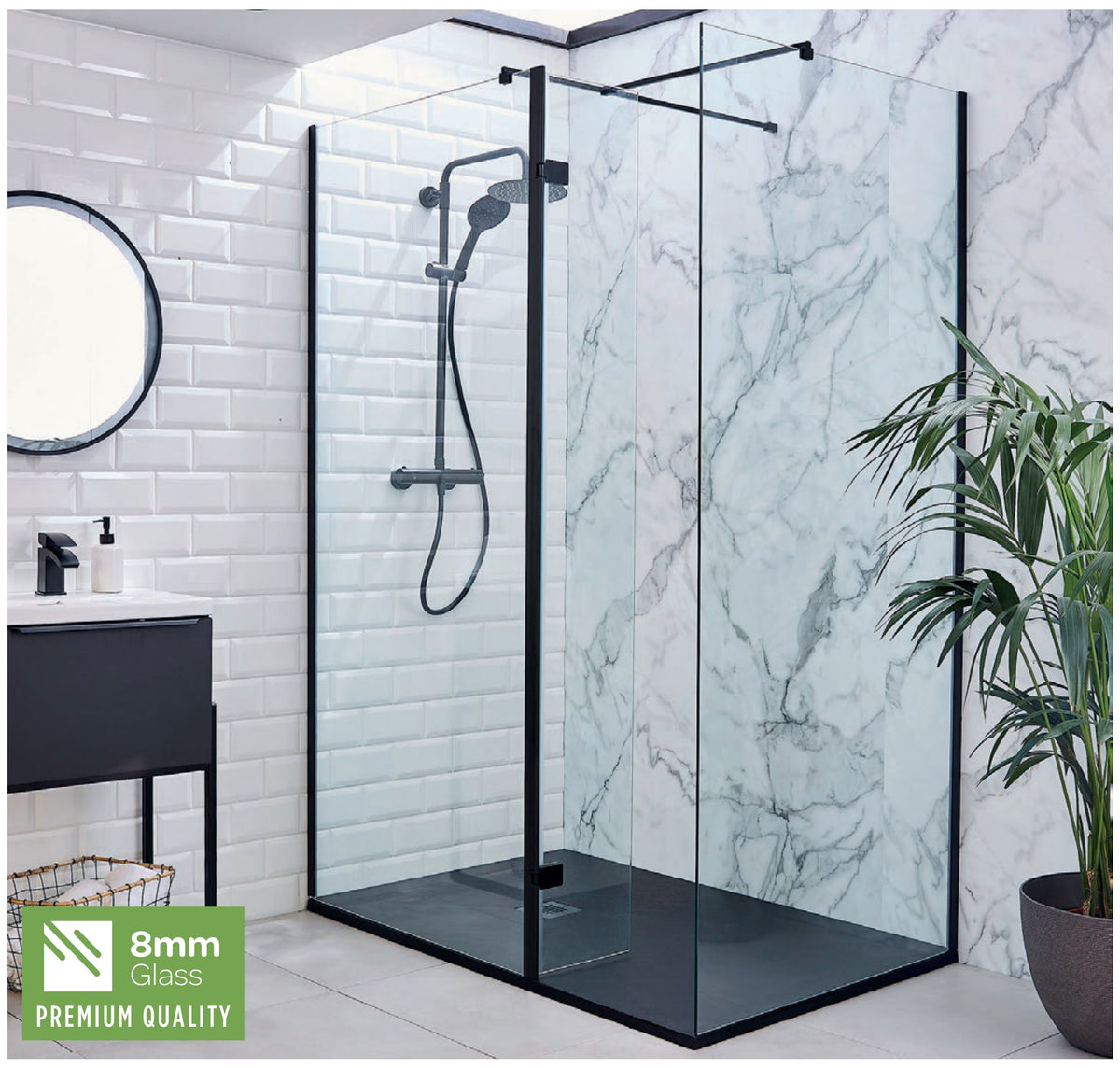 Arlo 8 Wet Room Screen, Matt black