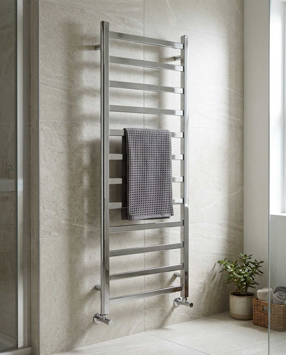 Artisa Column Towel Radiator in a bright modern bathroom