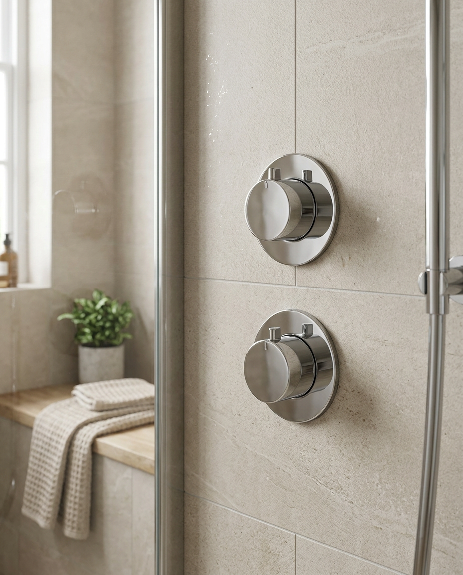 Artisa Concealed Shower Valves, 2 Outlet in a bright modern bathroom