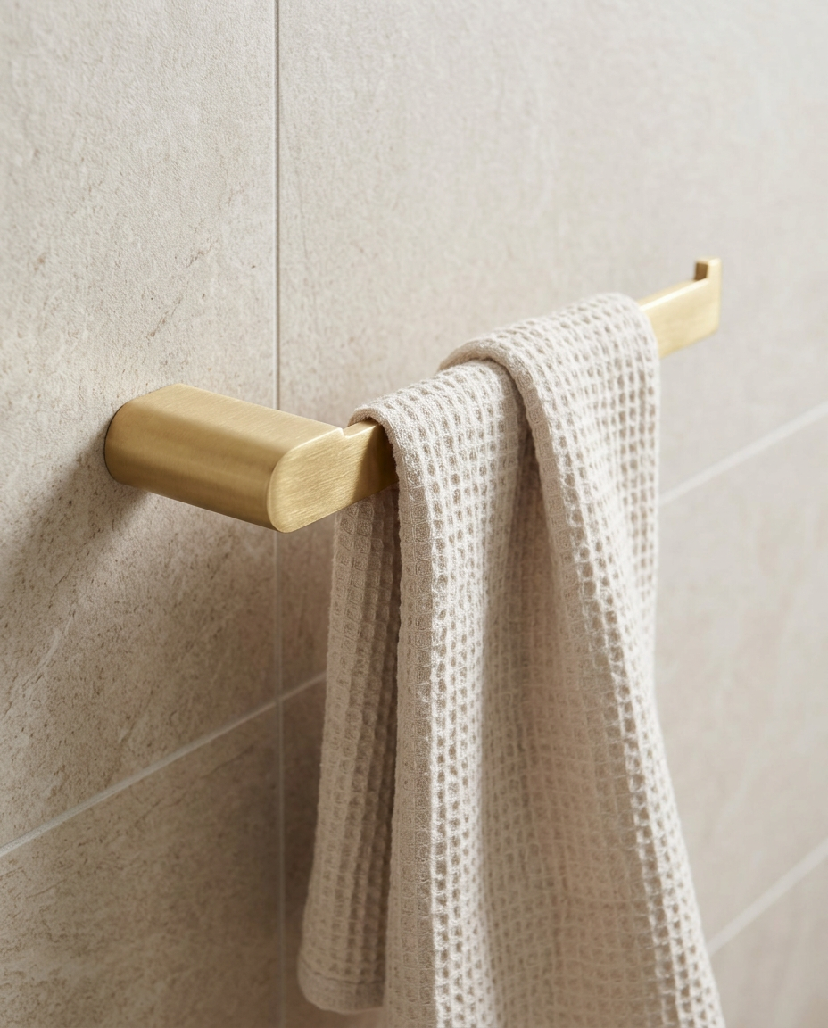 Artisa Curved Towel Holder in a bright modern bathroom