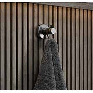 Artisa round robe hook in gunmetal on a slatted wall