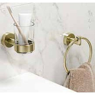 Artisa tumbler and towel ring in brushed brass