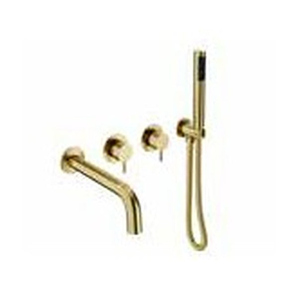 Artisa Wall-Mounted Bath Spout & Shower Valves in brushed brass