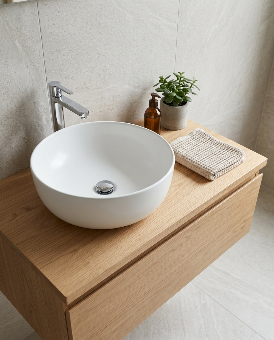Aspecta Sit-On Basin in a bright modern bathroom
