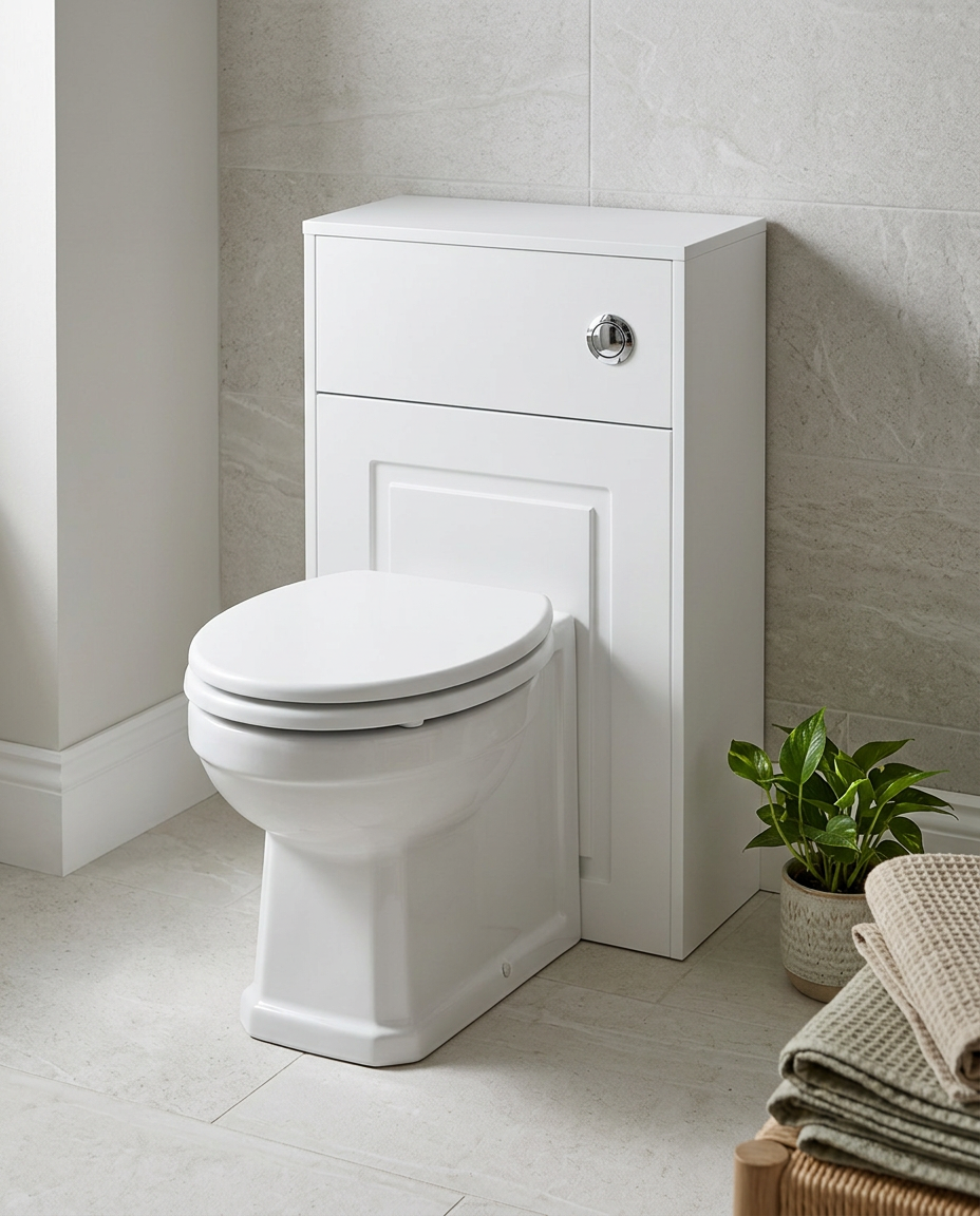 Astor 500mm WC Unit, matt white in a bright modern bathroom