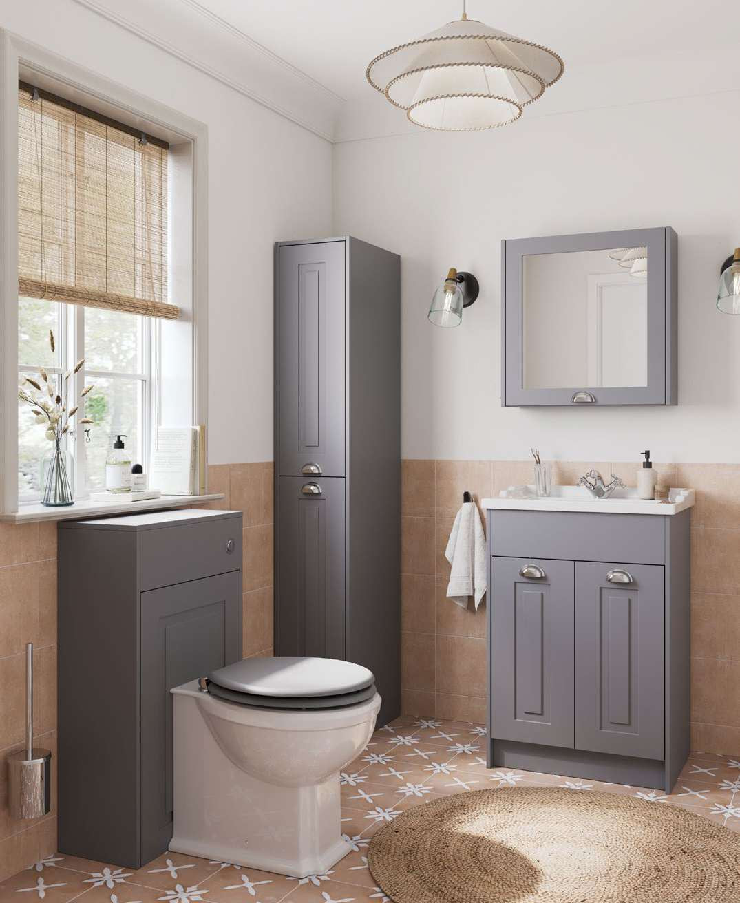 Astor 600mm Floor Standing Vanity Unit & Basin, 2 Doors in a bathroom setting