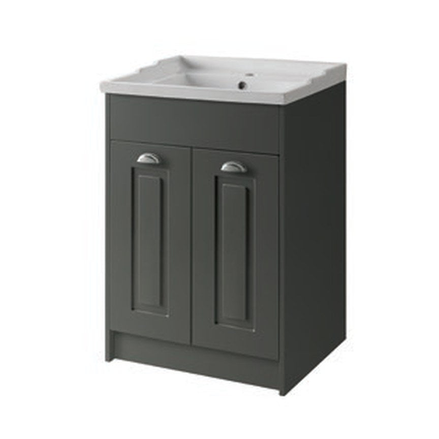 Astor 600mm Floor Standing Vanity Unit & Basin, 2 Doors – Matt grey