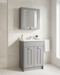 Astor 600mm Mirror Cabinet, matt grey in a bright modern bathroom