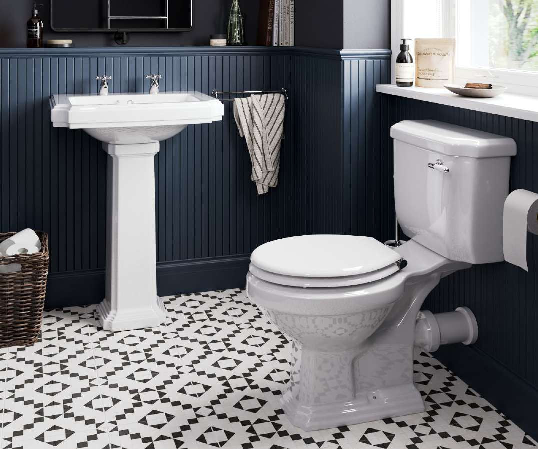 Astor Basin & Pedestal in a bathroom setting