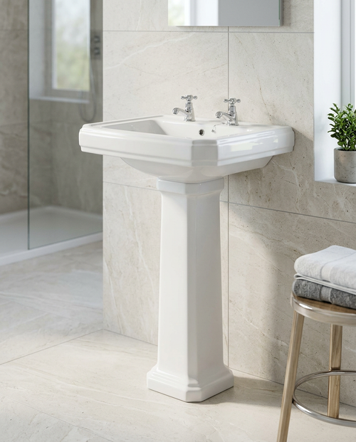 Astor Basin & Pedestal in a bright modern bathroom