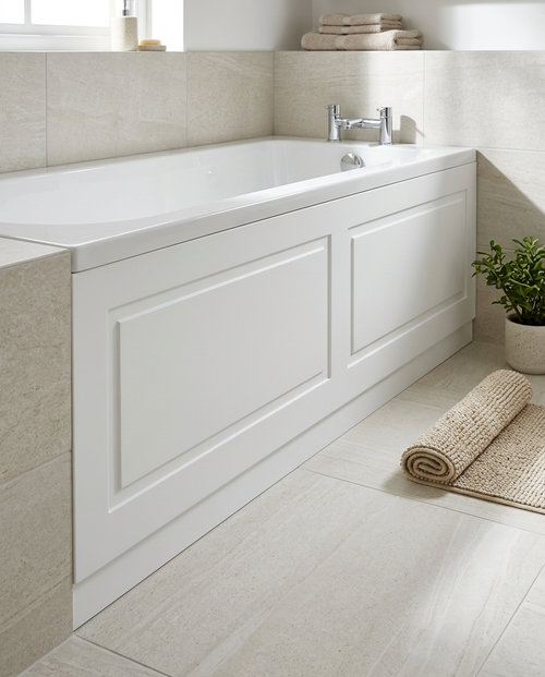 Astor Bath Panels, matt white in a bright modern bathroom