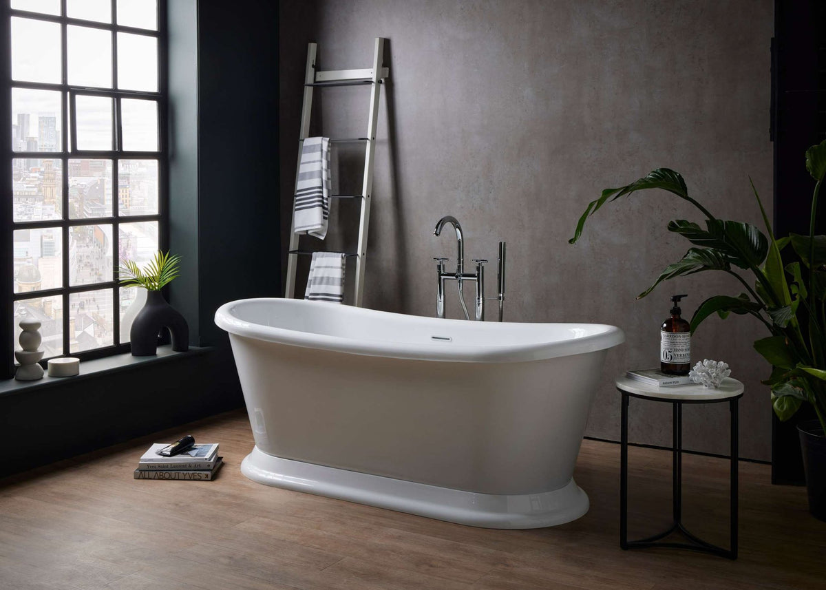 Audra roll top boat bath painted in a neutral colour (supplied gloss white as standard)