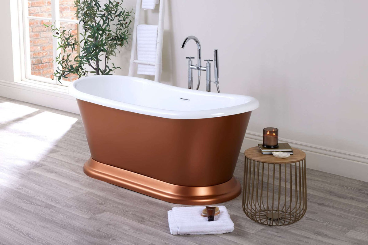 Audra roll top boat bath with a metallic copper painted exterior (painting available to order)