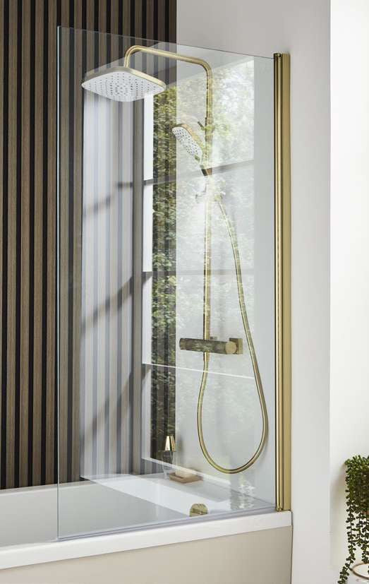 Aurea Brushed Brass Bath Screen, square edge