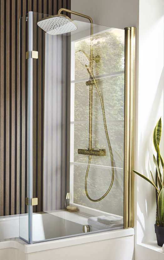 Aurea Brushed Brass Bath Screen, L-shaped