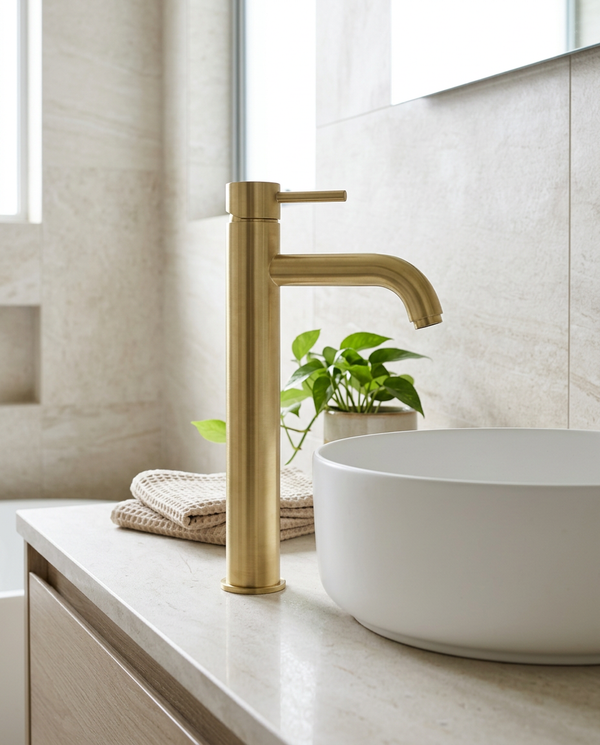 Aurea Brushed Brass Hi-Rise Mono Basin Mixer