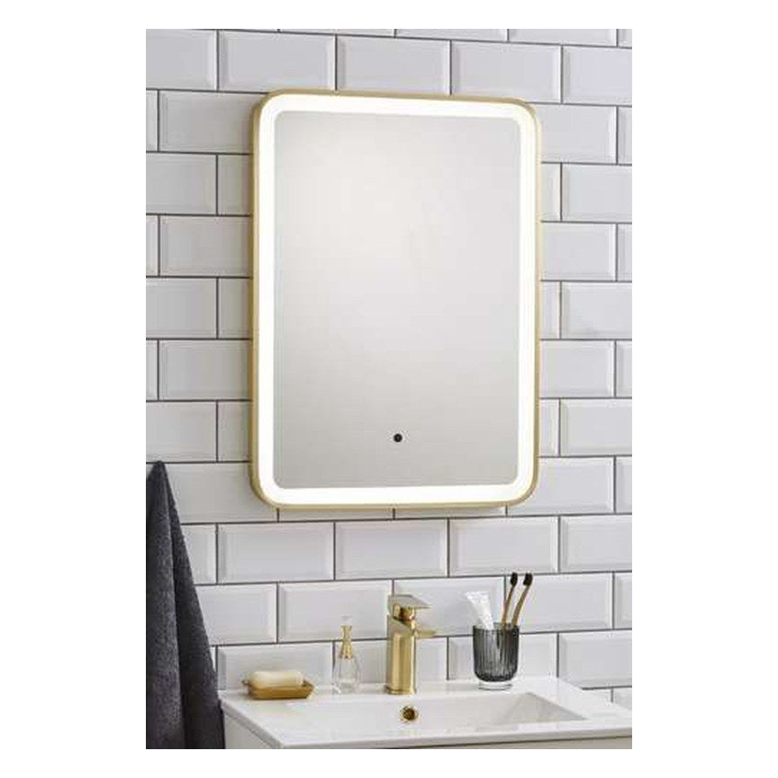 Aurea Square Brushed Brass LED Mirror