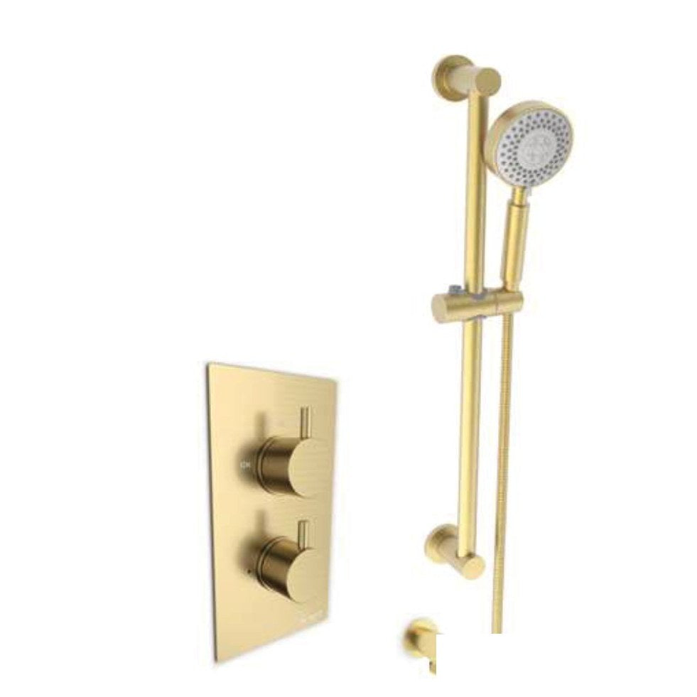 Aurea Brushed Brass Thermostatic Shower Sets, Concealed valve with adjustable slide rail kit