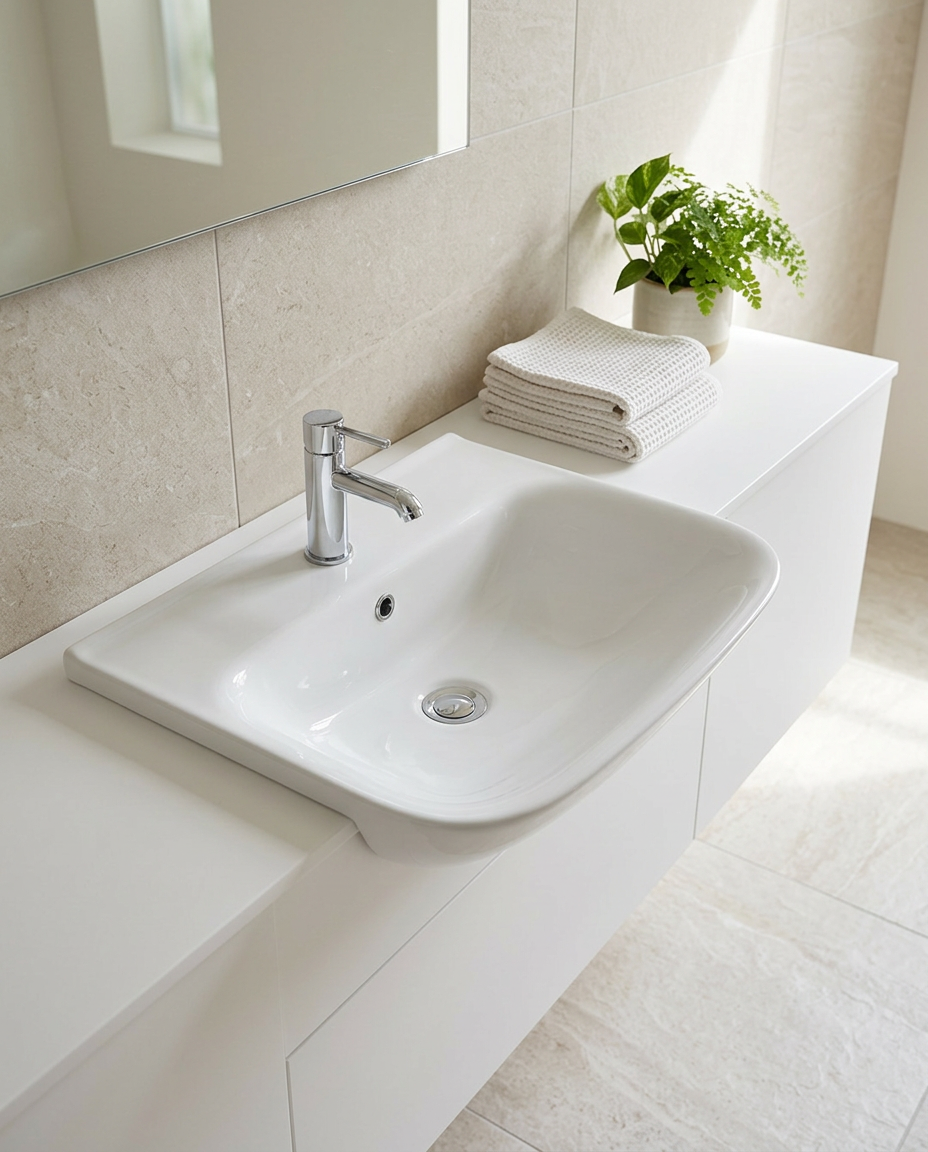 Barina Semi-Recessed Basin in a bright modern bathroom