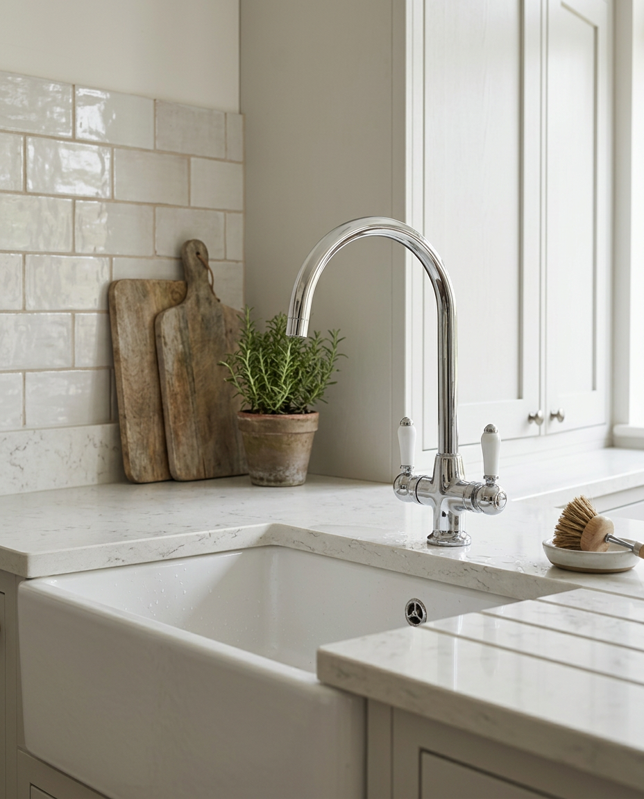 Belgrave Traditional Kitchen Mixer Tap in a bright modern kitchen