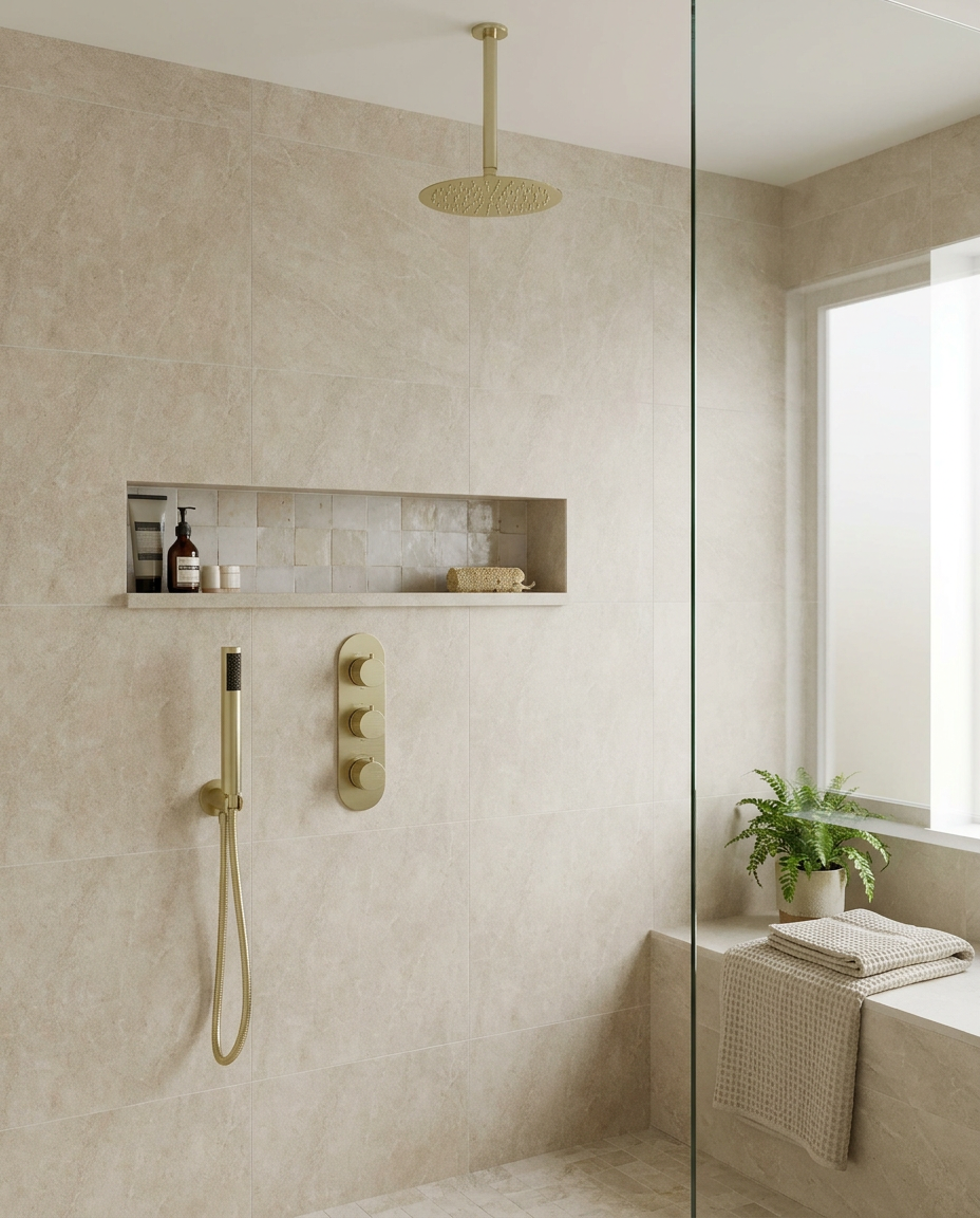 Bespoke Round Thermostatic Shower Set in a bright modern bathroom