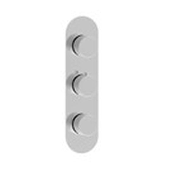 Ribbed handle set for 3-control round shower valves, chrome