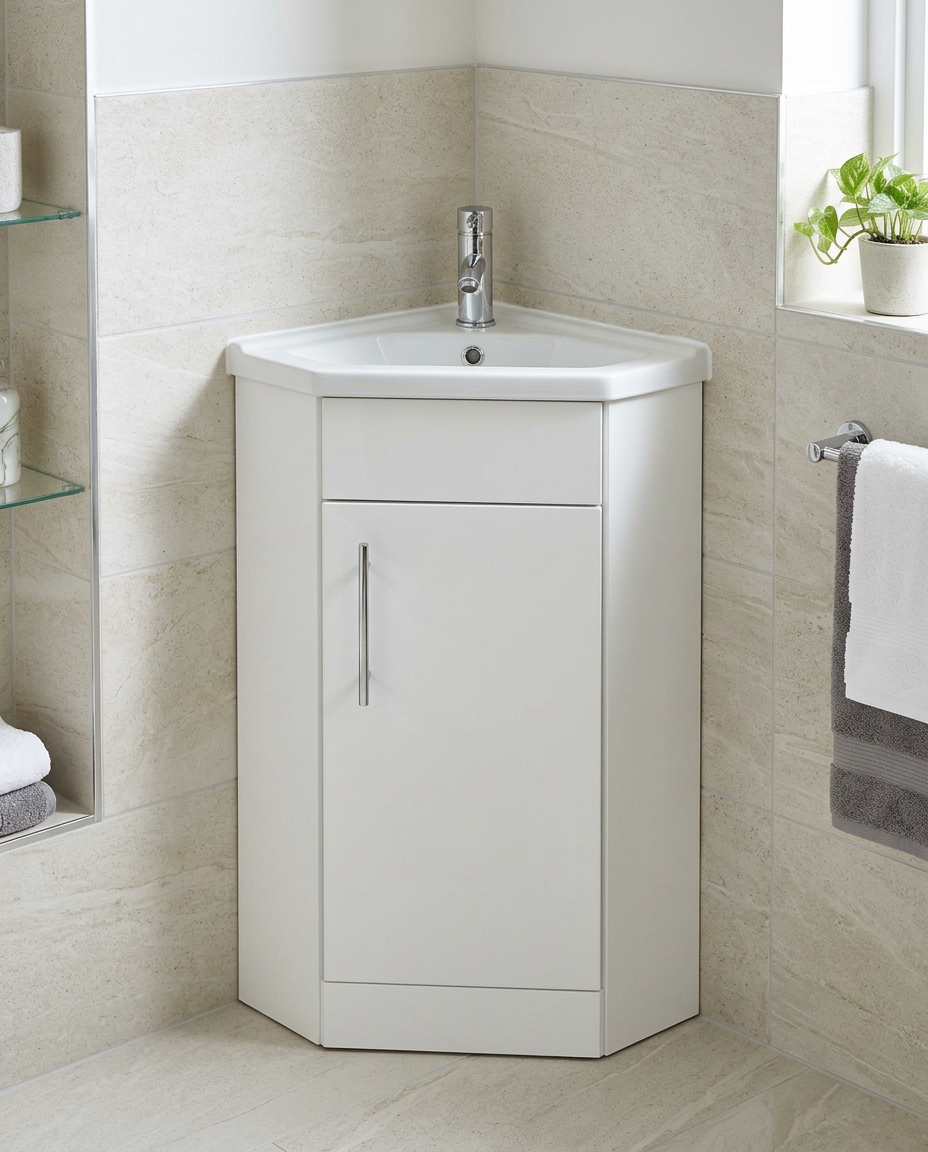 Blok Corner Vanity Unit & Basin in a bright modern bathroom