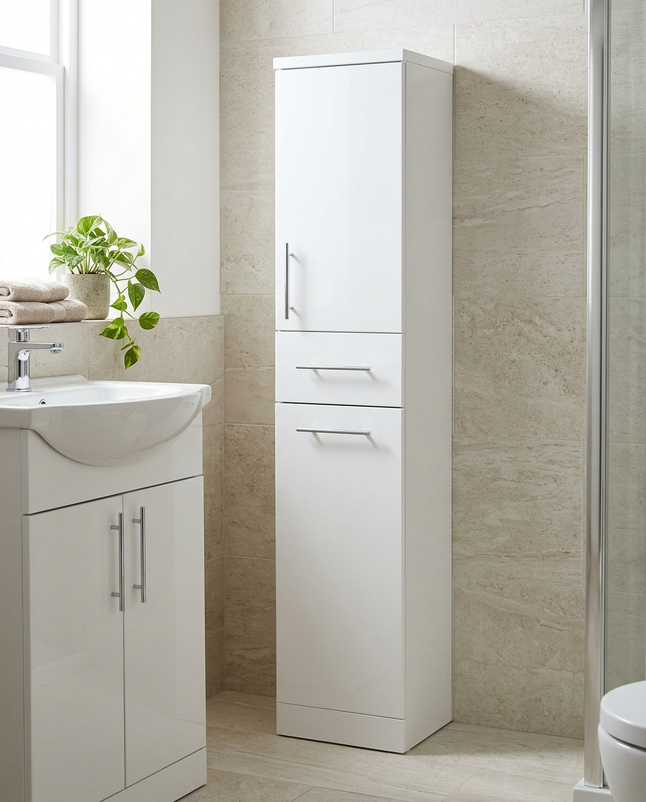 Blok Tall Unit in a bright modern bathroom