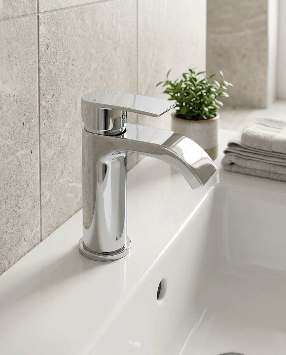 Brio Mono Basin Mixer in a bright modern bathroom