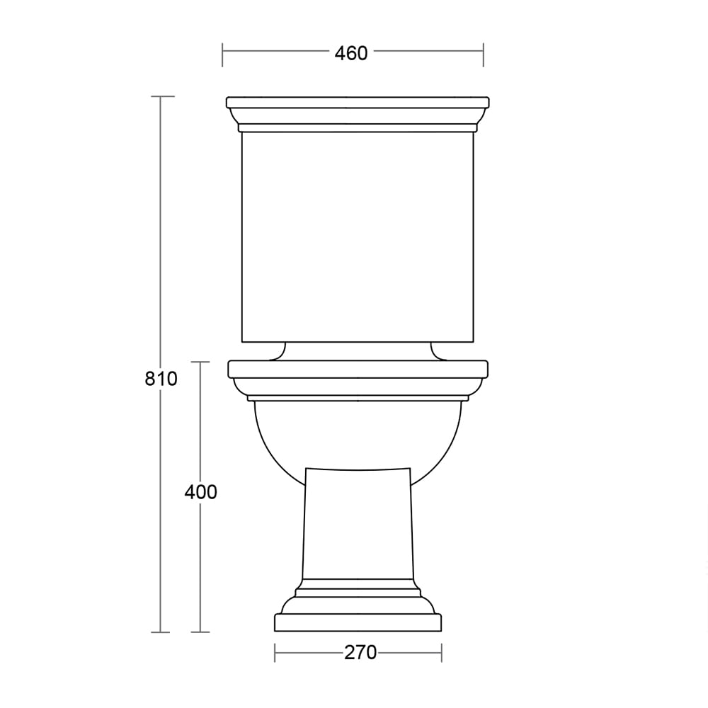 Carlyon close coupled toilet dimensioned technical drawing
