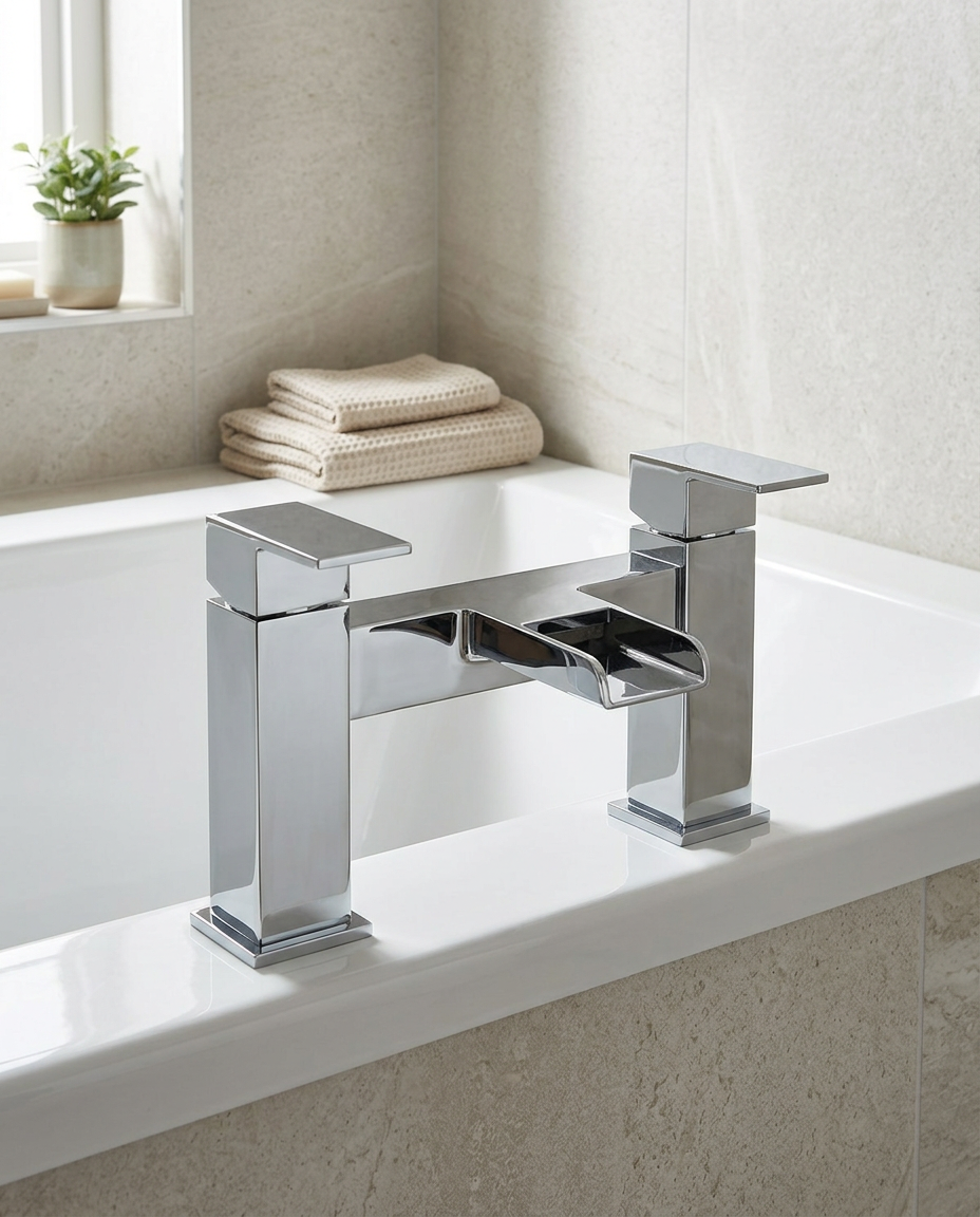 Cascata Bath Filler in a bright modern bathroom