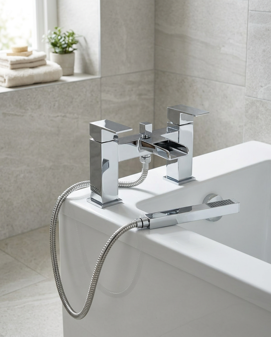 Cascata Bath Shower Mixer in a bright modern bathroom