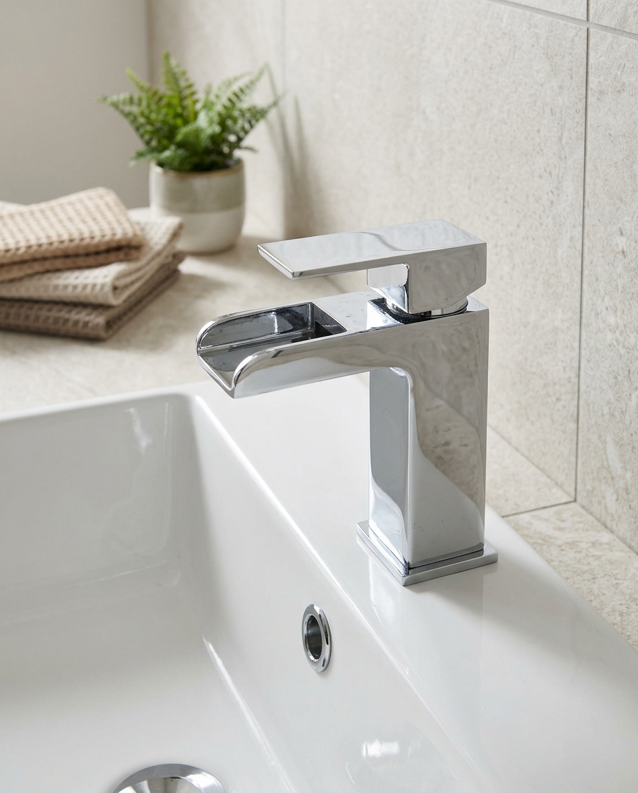 Cascata Mono Basin Mixer in a bright modern bathroom