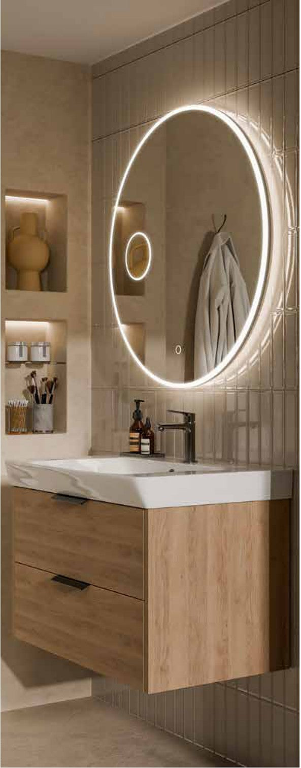 Celesta Round LED Mirror with Magnifier in a bathroom setting