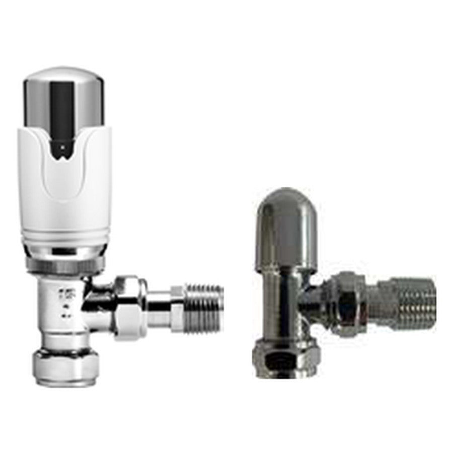 Chrome Thermostatic Radiator Valves, Refined angled twin valve pack