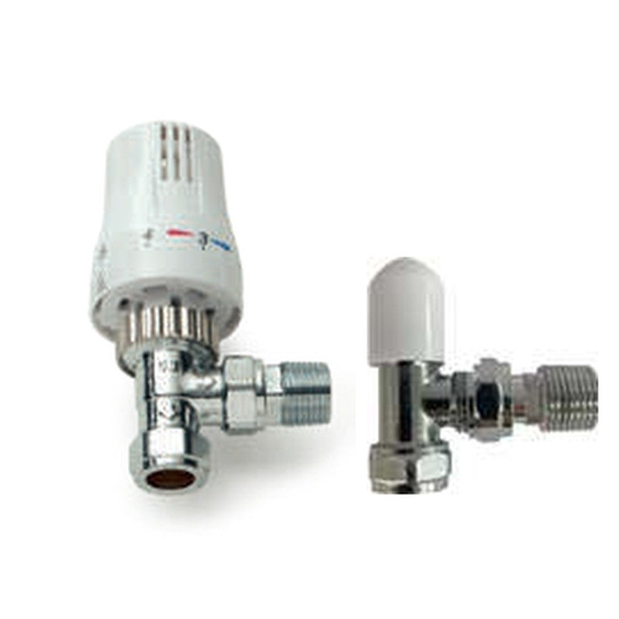 Chrome Thermostatic Radiator Valves, Style angled twin valve pack